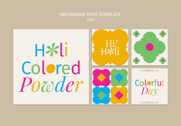 Free PSD flat design holi festival template