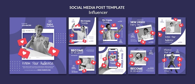 Free PSD flat design instagram posts influencer design template