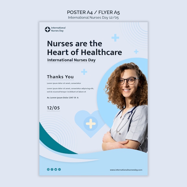 Free PSD flat design international nurses day template