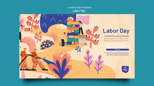 Free PSD flat design labor day landing page template