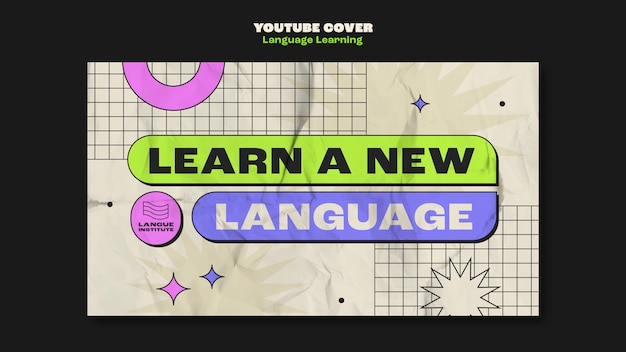 Free PSD flat design language learning youtube cover