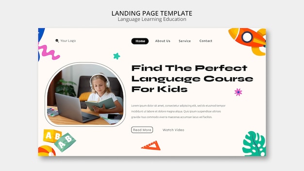 Free PSD flat design learning language template