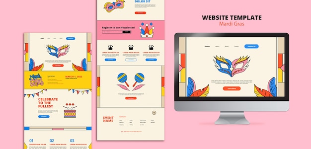 Free PSD flat design mardi gras web design template