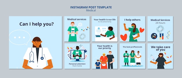 Free PSD flat design medical aid instagram post template