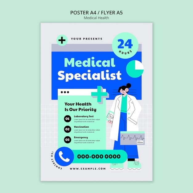 Free PSD flat design medical health poster template