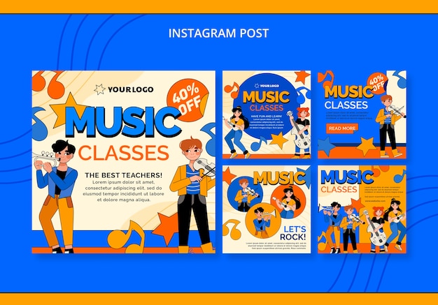 Free PSD flat design music classes template