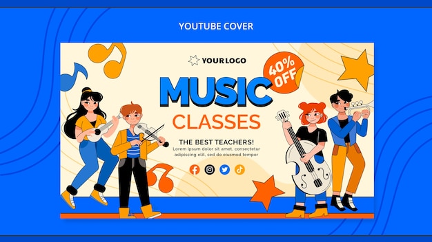 Free PSD flat design music classes template