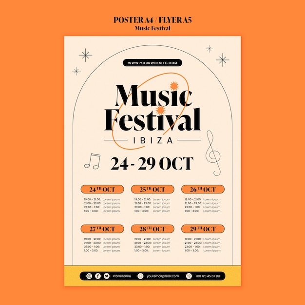 Free PSD flat design music festival design