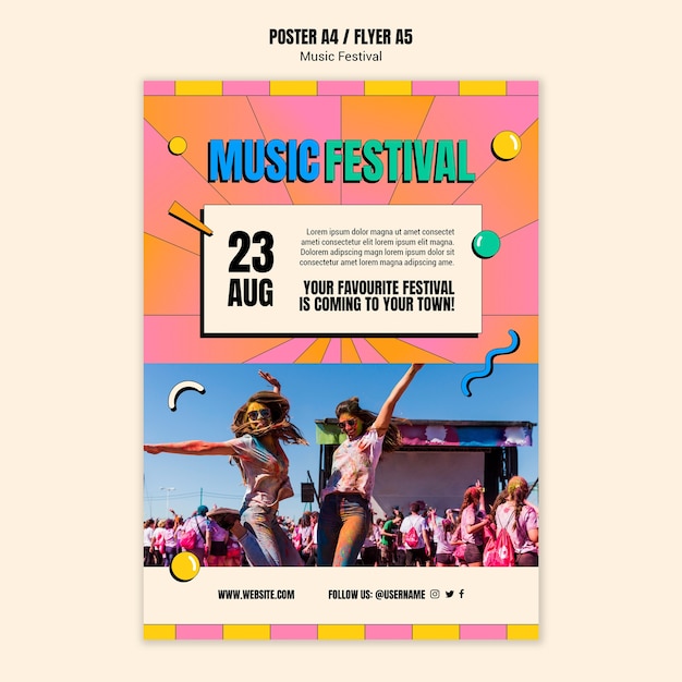 Free PSD flat design music festival poster template