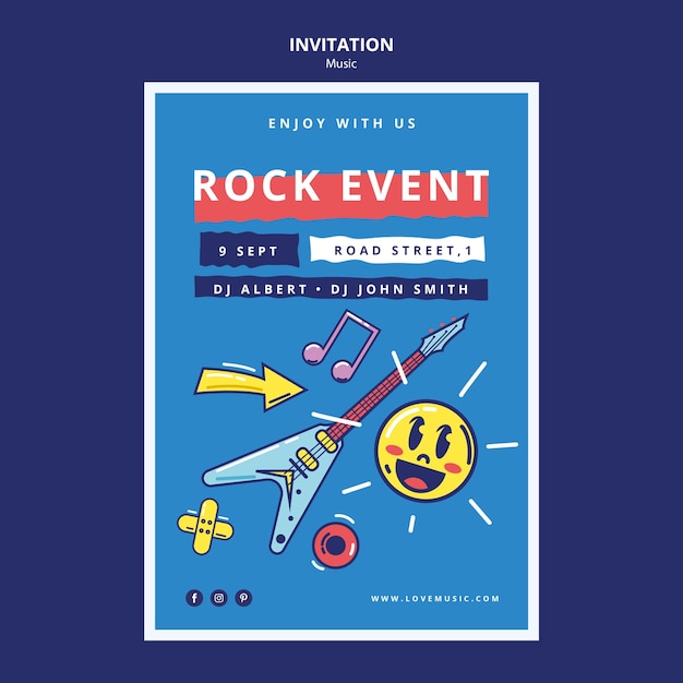 Free PSD flat design music invitation template