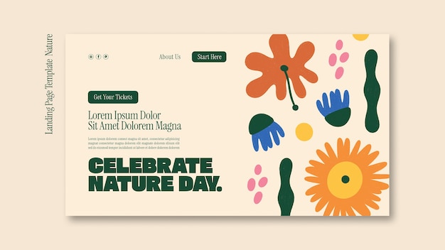 Free PSD flat design nature concept landing page template