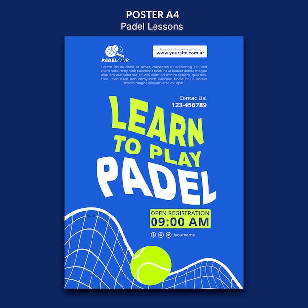 Free PSD flat design padel lessons template