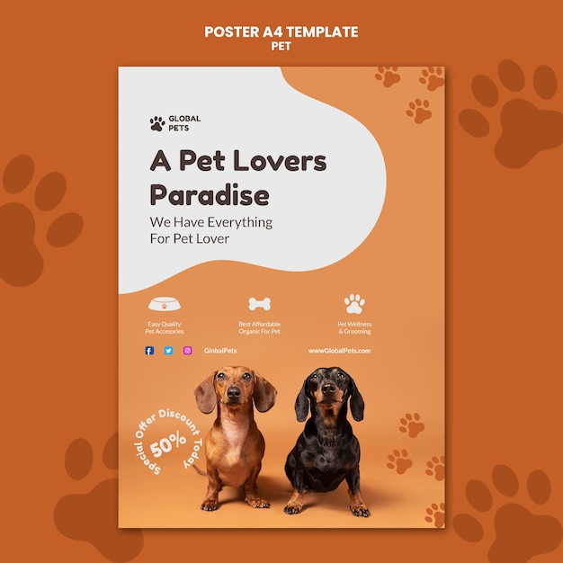 Free PSD flat design pet adoption poster template