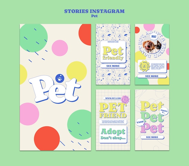 Free PSD flat design pet care instagram stories