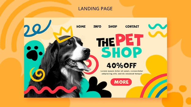 Free PSD flat design pet shop landing page template