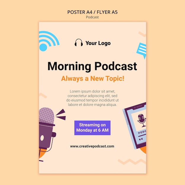 Free PSD flat design podcast template