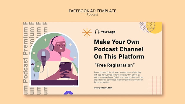 Free PSD flat design podcast template