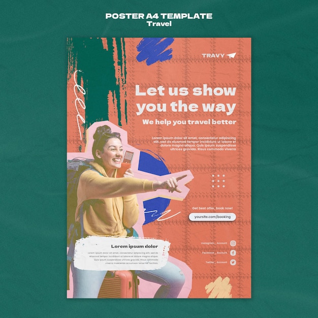 Free PSD flat design poster travel template