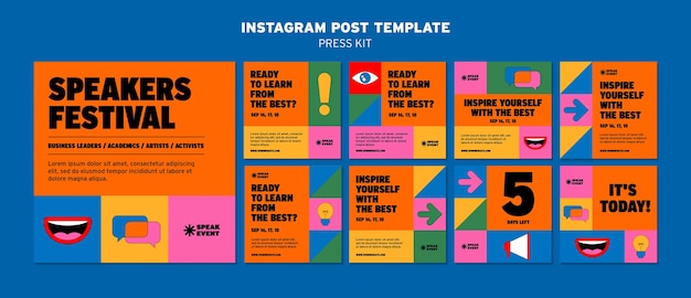 Free PSD flat design press kit instagram posts