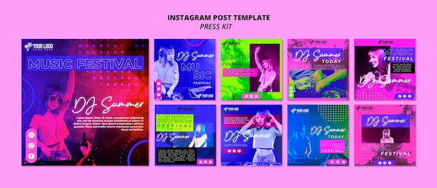 Free PSD flat design press kit instagram posts