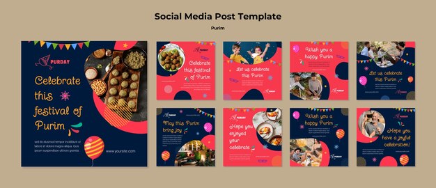 Flat design purim template