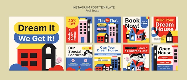 Free PSD flat design real estate instagram posts