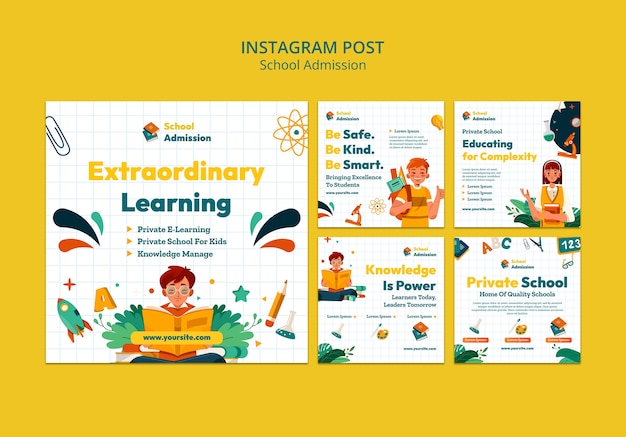 Free PSD flat design school admission instagram posts