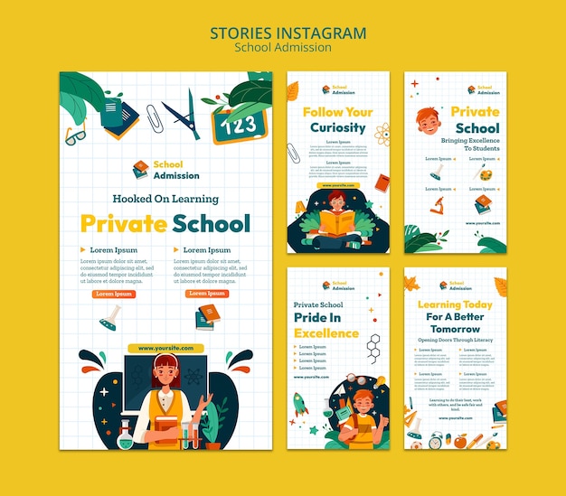 Free PSD flat design school admission instagram stories