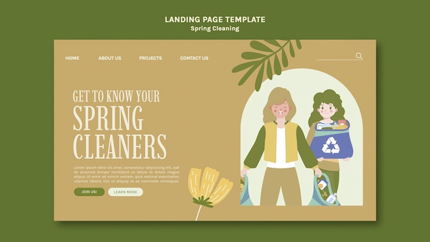 Free PSD flat design of spring cleaning template