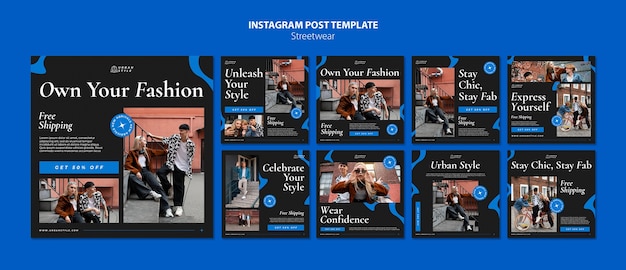 Free PSD flat design streetwear instagram posts