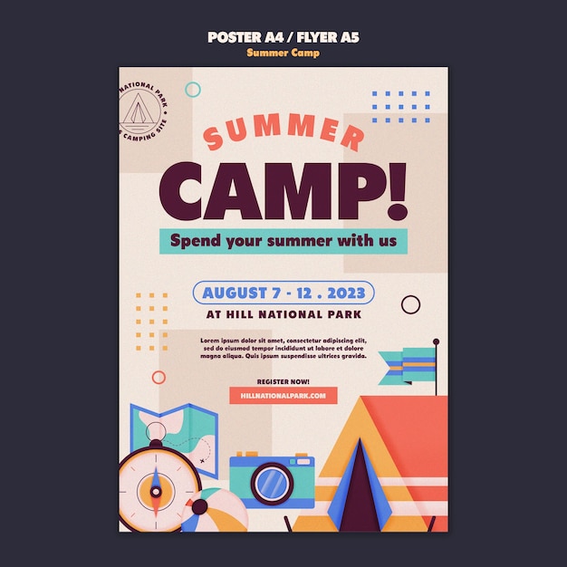 Free PSD flat design summer camp poster template