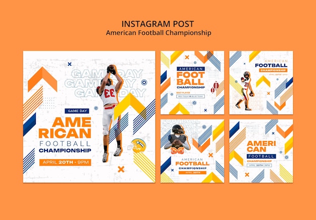 Free PSD flat design super bowl instagram posts