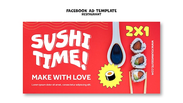 Flat design sushi facebook ad template