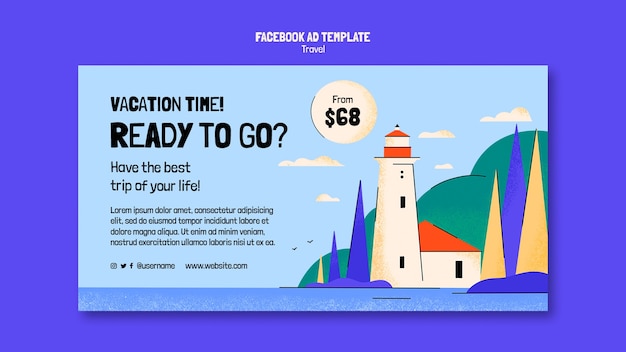 Flat design travel facebook ad template