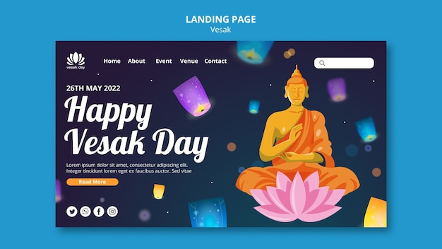 Free PSD flat design vesak landing page template