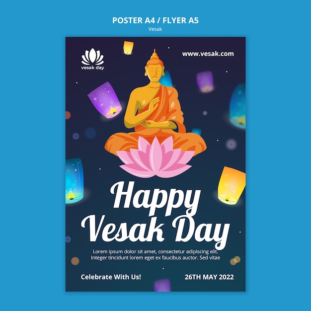 Free PSD flat design vesak poster template