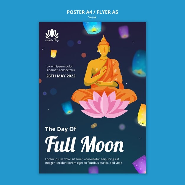 Free PSD flat design vesak poster template