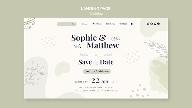 Free PSD flat design wedding template