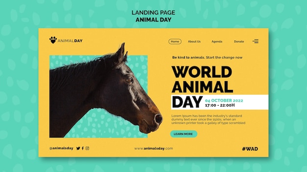 Free PSD flat design world animal day landing page template