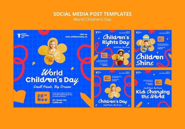 Free PSD flat design world children's day instagram posts