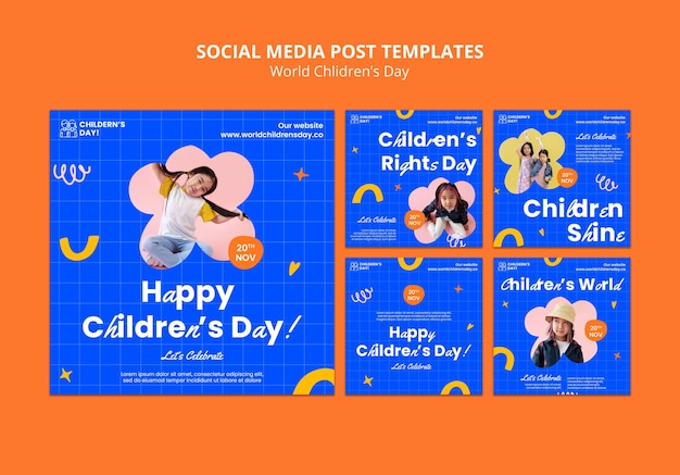 Free PSD flat design world children's day instagram posts