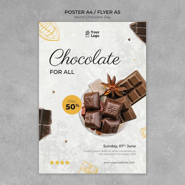 Free PSD flat design world chocolate day template