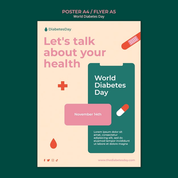 Free PSD flat design world diabetes day flyer template