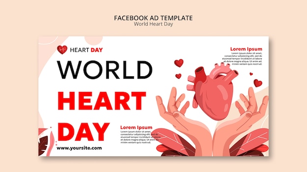 Free PSD flat design world heart day facebook template