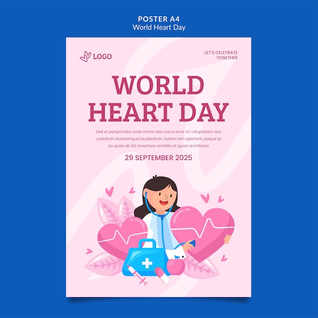 Free PSD flat design world heart day poster template