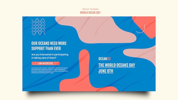 Free PSD flat design world ocean day banner template