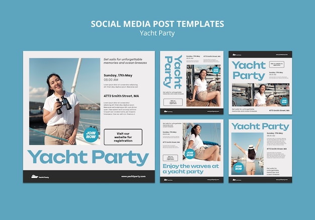 Free PSD flat design yacht party instagram posts