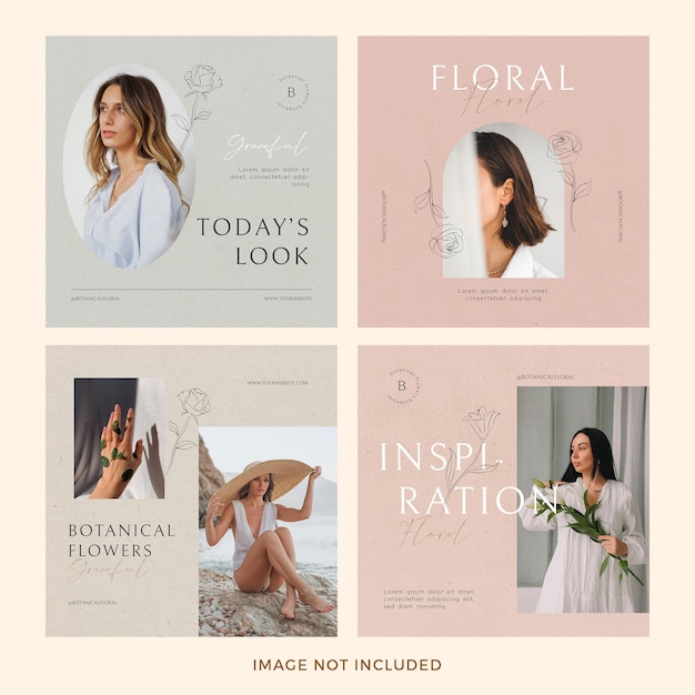 Free PSD floral template instagram post set premium psd