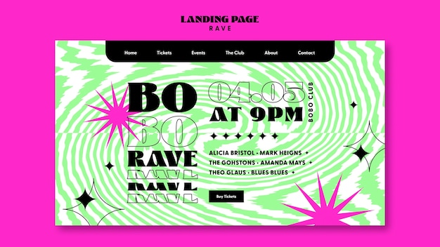 Free PSD fluid shapes rave event landing page template