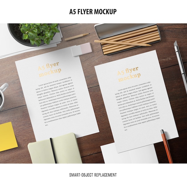 Free PSD flyer mockup in a desktop